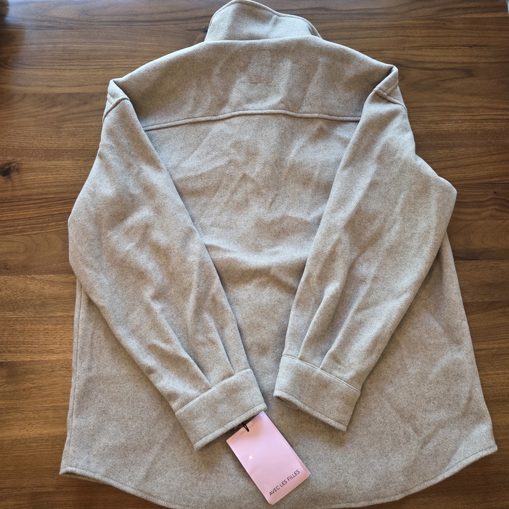 Avec Les Filles Melange Button Front Boyfriend Shacket NWT, Oatmeal/Beige, Large - Picture 4 of 9